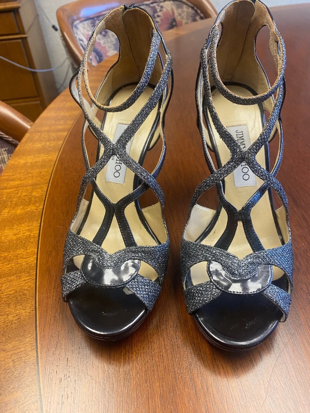 Jimmy Choo Black Strappy Platform Heels - Size 38